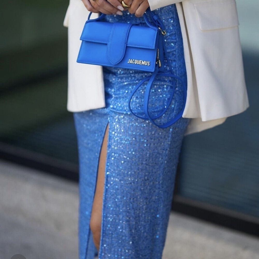 ZARA Sequin Midi Skirt Blue Size M BNWT